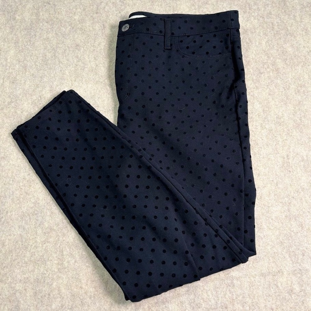 Talbots Pants Womens 12P Black Velvet Polka Dot Ankle Slim Stretch Chic Classic